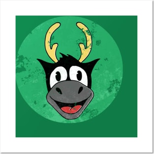 Vintage Cartoon Reindeer Head Posters and Art